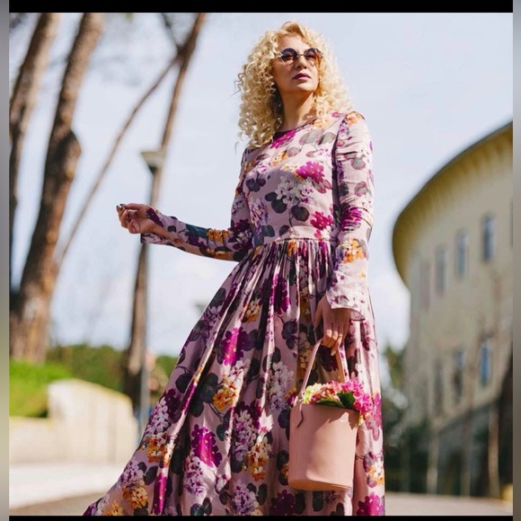 Day Birger et Mikkelsen purple Floral Long Sleeve maxi dress size L - Picture 3 of 9